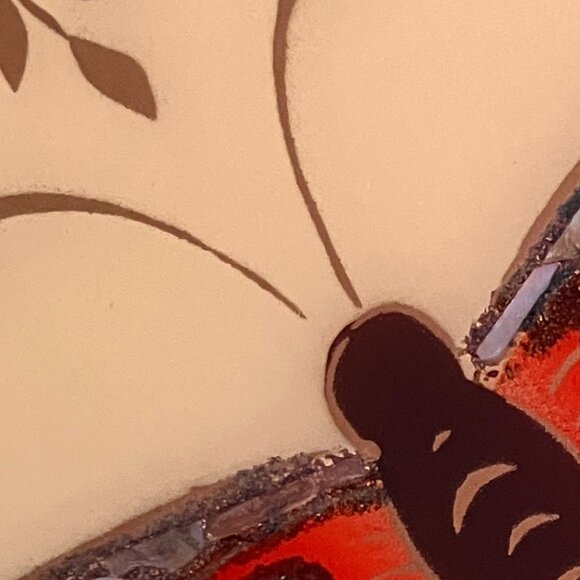 1940's Reverse Glass Painted Butterfly Tray - Double Handled - - Picture 9 of 11